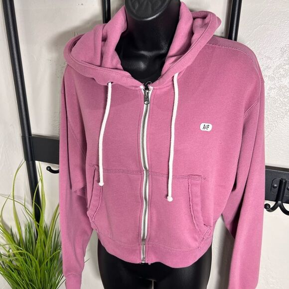 Abercrombie & Fitch cropped zip hoodie mauve Oversized Size Small - Picture 9 of 13